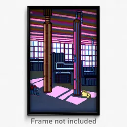 Pixel Art Poster - Striped Factory (8 Bit Psychedelic Trippy Video Game Print)