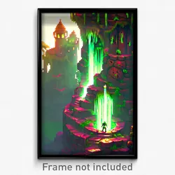 Pixel Art Poster - Slimy Keep (8 Bit Psychedelic Trippy Weird Video Game Print)