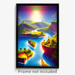 Pixel Art Poster - Flickering Island (8 Bit Psychedelic Trippy Video Game Print)