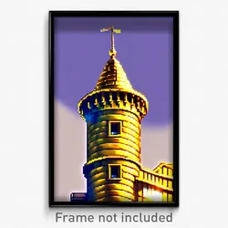 Pixel Art Poster - Golden Turret (8 Bit Psychedelic Trippy Video Game Print)