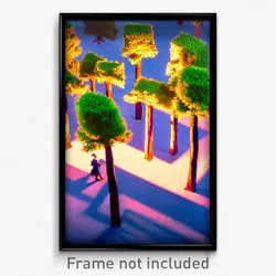 Pixel Art Poster - Square Trees (8 Bit Psychedelic Trippy Video Game Print)