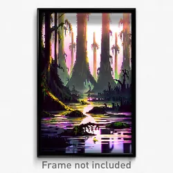 Pixel Art Poster - Terrific Swamp (8 Bit Psychedelic Trippy Video Game Print)