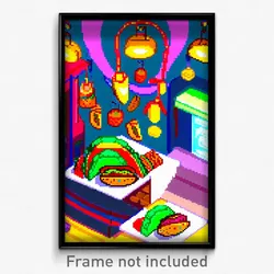 Pixel Art Poster - Imaginative Tacos (8 Bit Psychedelic Trippy Video Game Print)