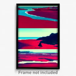 Pixel Art Poster - Red Beach (8 Bit Psychedelic Trippy Weird Video Game Print)