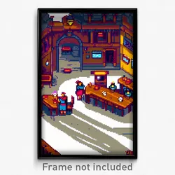 Pixel Art Poster - Mysterious Tavern (8 Bit Psychedelic Trippy Video Game Print)