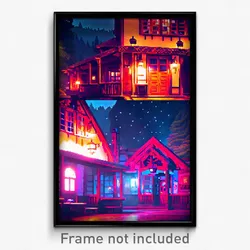 Pixel Art Poster - Nocturnal Inn (8 Bit Psychedelic Trippy Video Game Print)