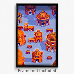 Pixel Art Poster - Orange Fortifications (8 Bit Psychedelic Video Game Print)