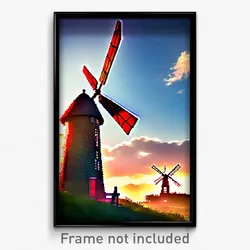 Pixel Art Poster - Small Windmill (8 Bit Psychedelic Trippy Video Game Print)