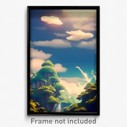 Pixel Art Poster - Imaginary Cloud Forest (8 Bit Psychedelic Video Game Print)