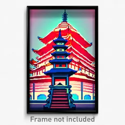 Pixel Art Poster - Swirly Pagoda (8 Bit Psychedelic Trippy Video Game Print)