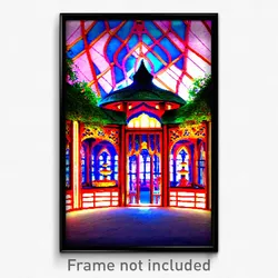 Pixel Art Poster - Enchanting Pavillion (8 Bit Psychedelic Video Game Print)