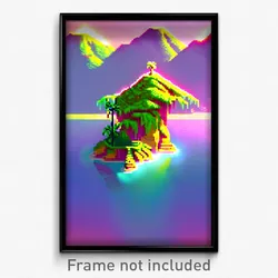 Pixel Art Poster - Pure Island (8 Bit Psychedelic Trippy Weird Video Game Print)