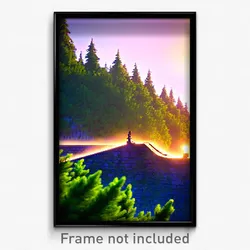 Pixel Art Poster - Evergreen Ledge (8 Bit Psychedelic Trippy Video Game Print)