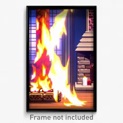 Pixel Art Poster - Anime Like Fireplace (8 Bit Psychedelic Video Game Print)