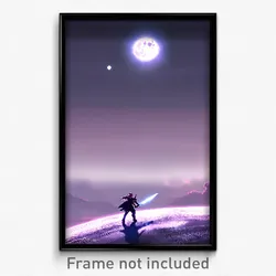 Pixel Art Poster - Peaceful Moon Battle (8 Bit Psychedelic Video Game Print)