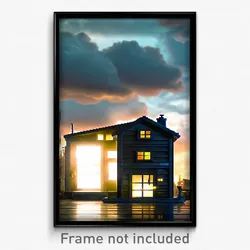 Pixel Art Poster - Cloudy Safehouse (8 Bit Psychedelic Trippy Video Game Print)