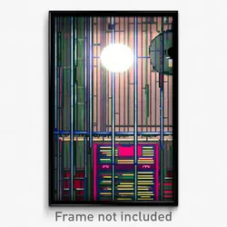 Pixel Art Poster - Wire Frame Glitchy Record Store (8 Bit Video Game Print)