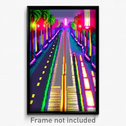 Pixel Art Poster - Dazzling Boulevard (8 Bit Psychedelic Video Game Print)