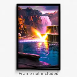 Pixel Art Poster - Thunderous Watering Hole (8 Bit Psychedelic Video Game Print)