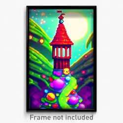 Pixel Art Poster - Whimsical Belfry (8 Bit Psychedelic Trippy Video Game Print)