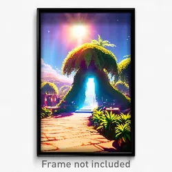 Pixel Art Poster - Amazing Oasis (8 Bit Psychedelic Trippy Video Game Print)