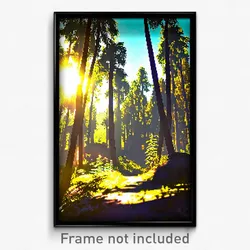 Pixel Art Poster - Sunny Forest (8 Bit Psychedelic Trippy Video Game Print)