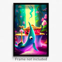 Pixel Art Poster - Whimsical Pike (8 Bit Psychedelic Trippy Video Game Print)