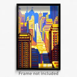 Pixel Art Poster - Golden American City (8 Bit Psychedelic Video Game Print)