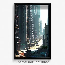 Pixel Art Poster - Rundown City (8 Bit Psychedelic Trippy Video Game Print)