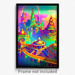 Pixel Art Poster - Multicolored Citadel (8 Bit Psychedelic Video Game Print)