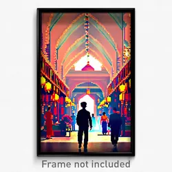 Pixel Art Poster - Wide Bazaar (8 Bit Psychedelic Trippy Weird Video Game Print)