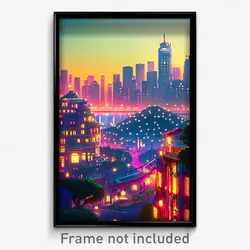 Pixel Art Poster - Blissful City (8 Bit Psychedelic Trippy Video Game Print)
