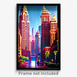 Pixel Art Poster - Prestigious Exotic City (8 Bit Psychedelic Video Game Print)