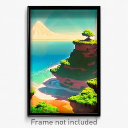 Pixel Art Poster - Gigantic Island (8 Bit Psychedelic Trippy Video Game Print)