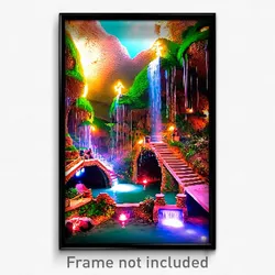 Pixel Art Poster - Attractive Grotto (8 Bit Psychedelic Trippy Video Game Print)