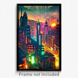 Pixel Art Poster - Distinct Exotic City (8 Bit Psychedelic Video Game Print)