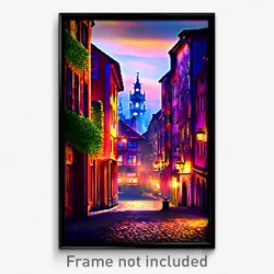 Pixel Art Poster - Enchanted European City (8 Bit Psychedelic Video Game Print)