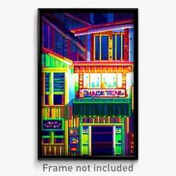 Pixel Art Poster - Memorable Shack Tenement (8 Bit Psychedelic Video Game Print)