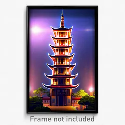 Pixel Art Poster - Huge Pagoda (8 Bit Psychedelic Trippy Weird Video Game Print)