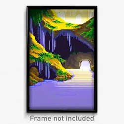 Pixel Art Poster - Simplistic Cave (8 Bit Psychedelic Trippy Video Game Print)