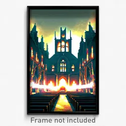 Pixel Art Poster - Monstrous Abbey (8 Bit Psychedelic Trippy Video Game Print)