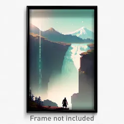 Pixel Art Poster - Distant Cascade (8 Bit Psychedelic Trippy Video Game Print)