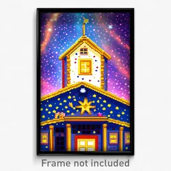 Pixel Art Poster - Starry Counting House (8 Bit Psychedelic Video Game Print)