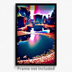 Pixel Art Poster - Reflecting Graveyard (8 Bit Psychedelic Video Game Print)