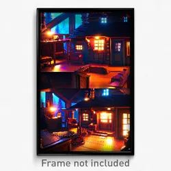 Pixel Art Poster - Detailed Cabin (8 Bit Psychedelic Trippy Video Game Print)