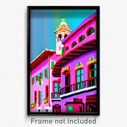 Pixel Art Poster - Whimsical Italian Architecture (8 Bit Video Game Print)