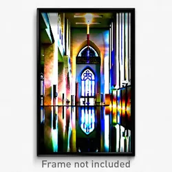 Pixel Art Poster - Reflecting Synagogue (8 Bit Psychedelic Video Game Print)