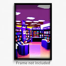 Pixel Art Poster - Violet Book Store (8 Bit Psychedelic Trippy Video Game Print)