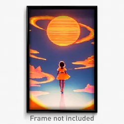 Pixel Art Poster - Orange Dreamscape (8 Bit Psychedelic Trippy Video Game Print)