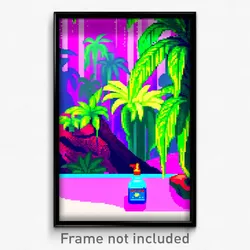 Pixel Art Poster - Liquid Jungle (8 Bit Psychedelic Trippy Video Game Print)